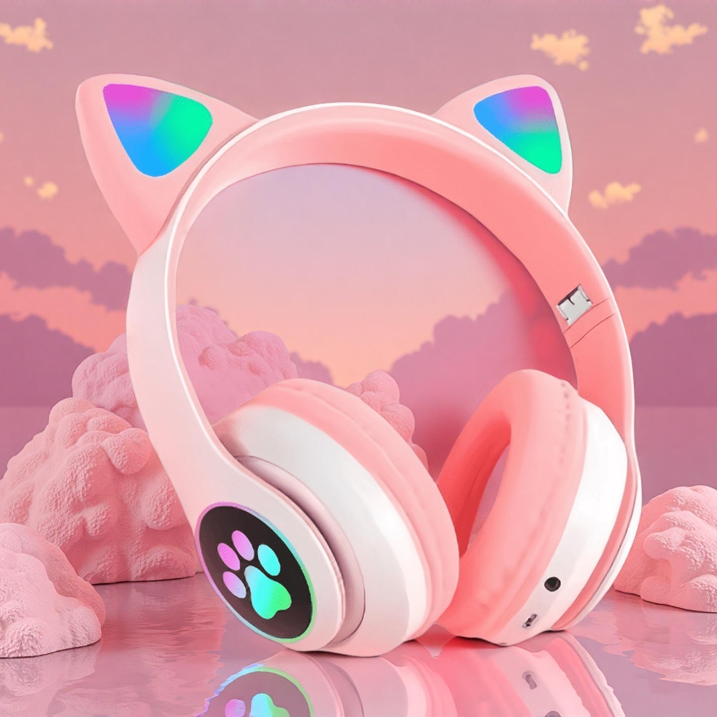 새로운 플래시 라이트 귀여운 고양이 귀 무선 헤드폰 마 - Wired Earphone Lightning 리뷰 및 가격